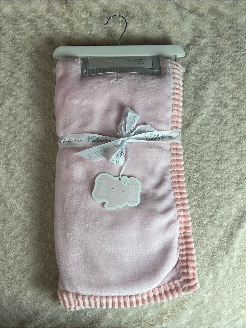 Celebrity Baby Solid Light Pink Baby Blanket Ribbed Edge Reversible RN 164273